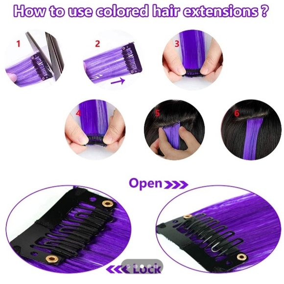 New Clip In Long 100% Human Hair Extensions 22" 20 Packs Purple - Picture 3 of 9